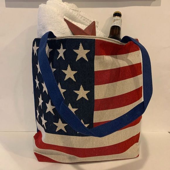 American Flag Canvas Tote- Zipper Close - NWT - Picture 2 of 7